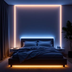 نور پرده‌ای اتاق خواب با ریسه لاینری